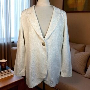 Soft Surroundings Cream Blazer Leopard‎ Print Gold Buttons Lined Women's L